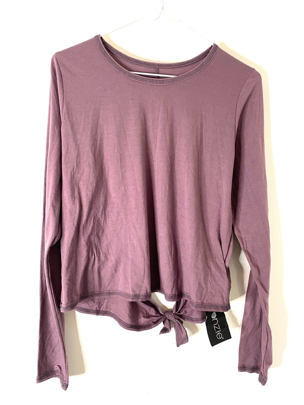 Onzie NWT Purple Tie Back Long Sleeve Open Back Yoga Top